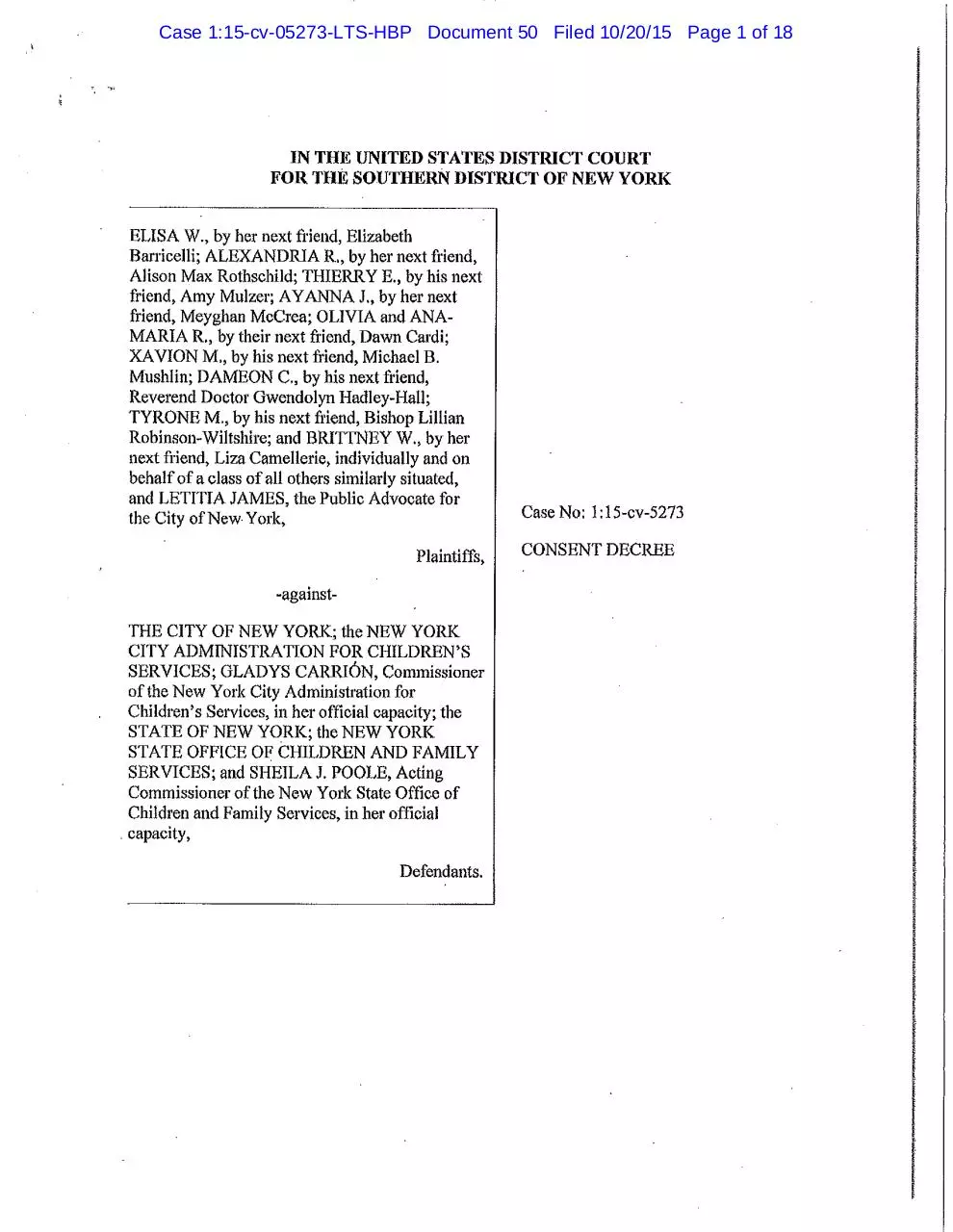 Page 1 of 18, New York Settlement 15480205 0 7156