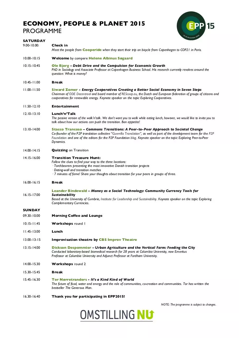Page 1 of 1, ProgrammeEPP2015