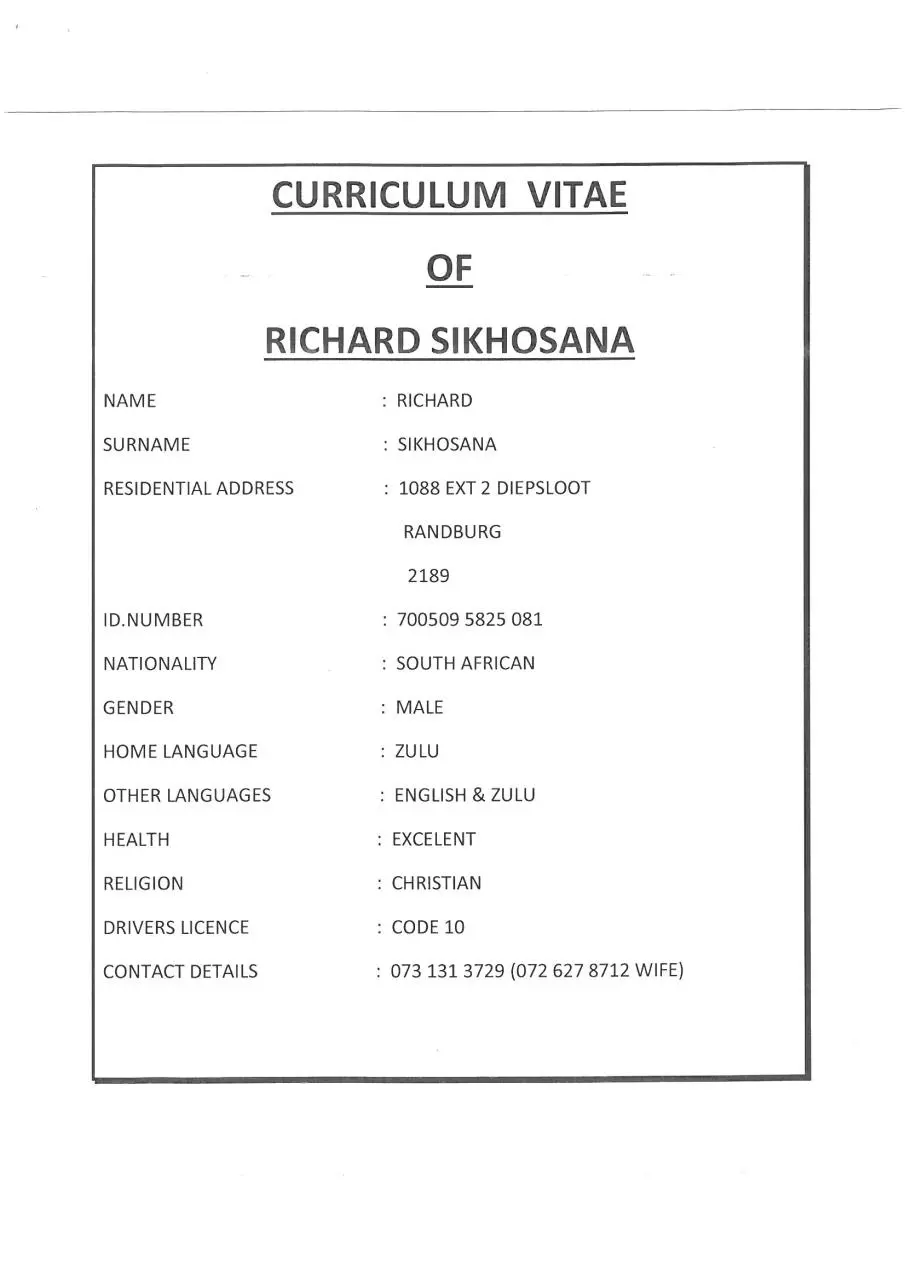 Page 2 of 3, Richard Sikhosana