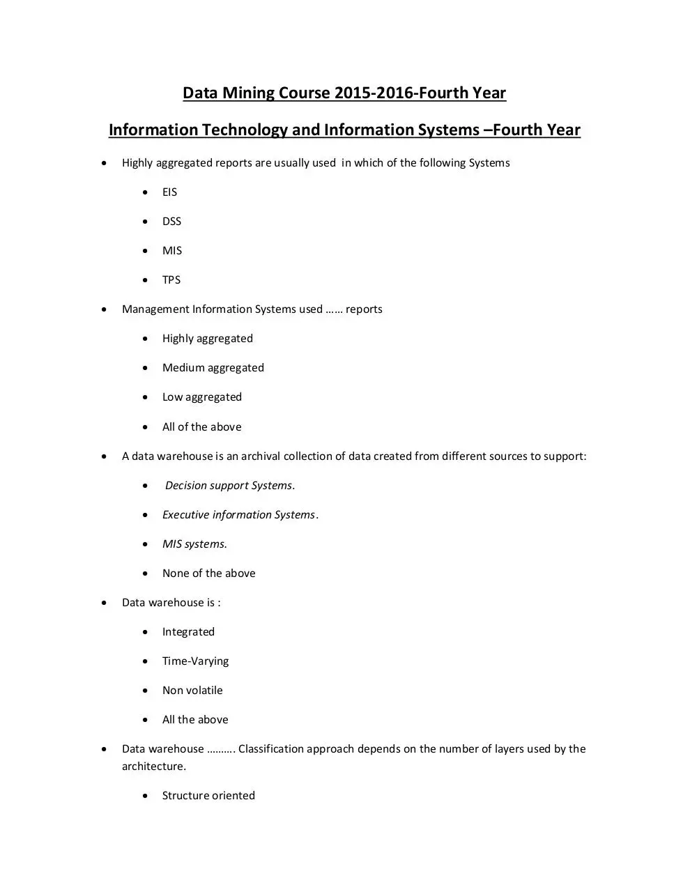 Page 1 of 8, sheet 1 Data Mining course 2015