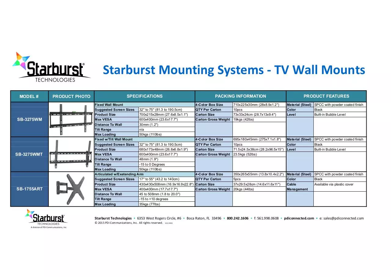 Document preview - Starburst Mounts combo spec sheet3.pdf - Page 1/1