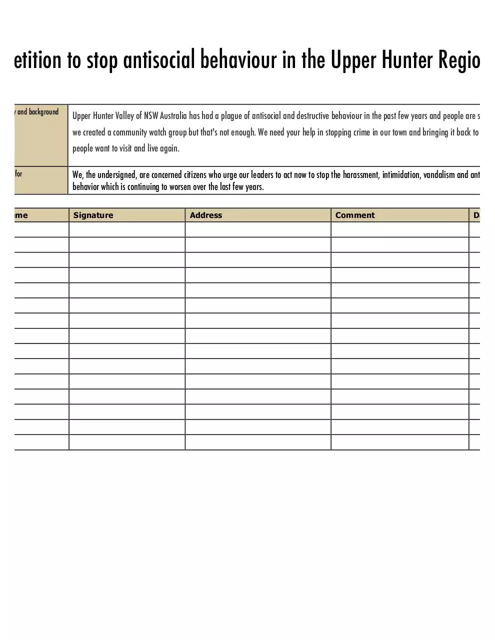 Page 1 of 3, Petition to save our town