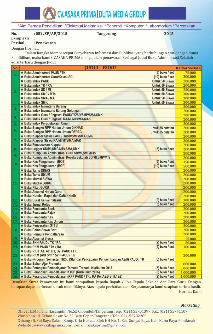 Page 1 of 2, BUKU ADMINISTRASI SEKOLAH PAUD TK MI SD MI SMP MTS SMA SMK