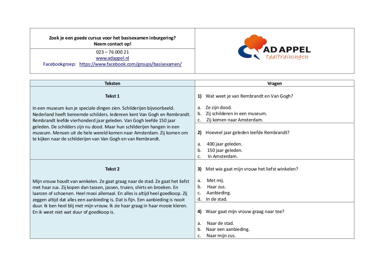 Document preview Oefentoets 4 Leesvaardigheid A1 - basisexamen inburgering.pdf - page 2/5