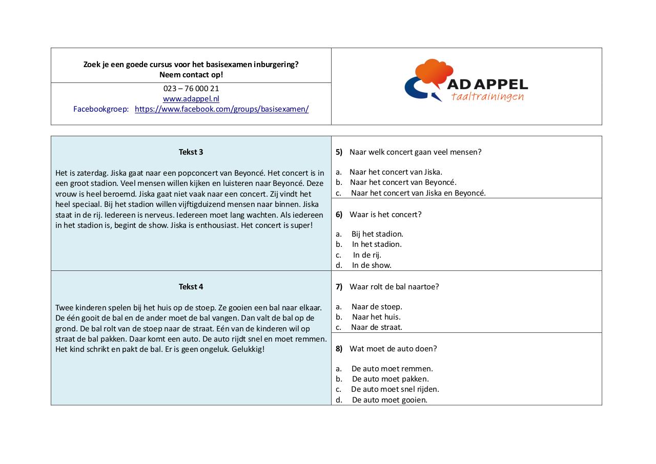 Document preview Oefentoets 6 Leesvaardigheid A1 - basisexamen inburgering.pdf - page 3/5