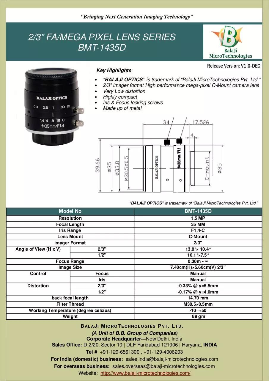 Document preview - BMT-1435D_35 mm machine vision lenses.pdf - Page 1/1