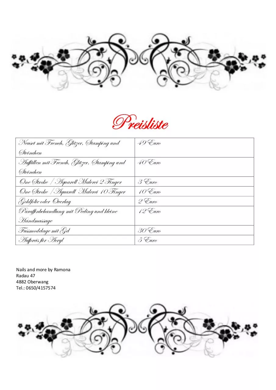 Page 1 of 1, Preisliste