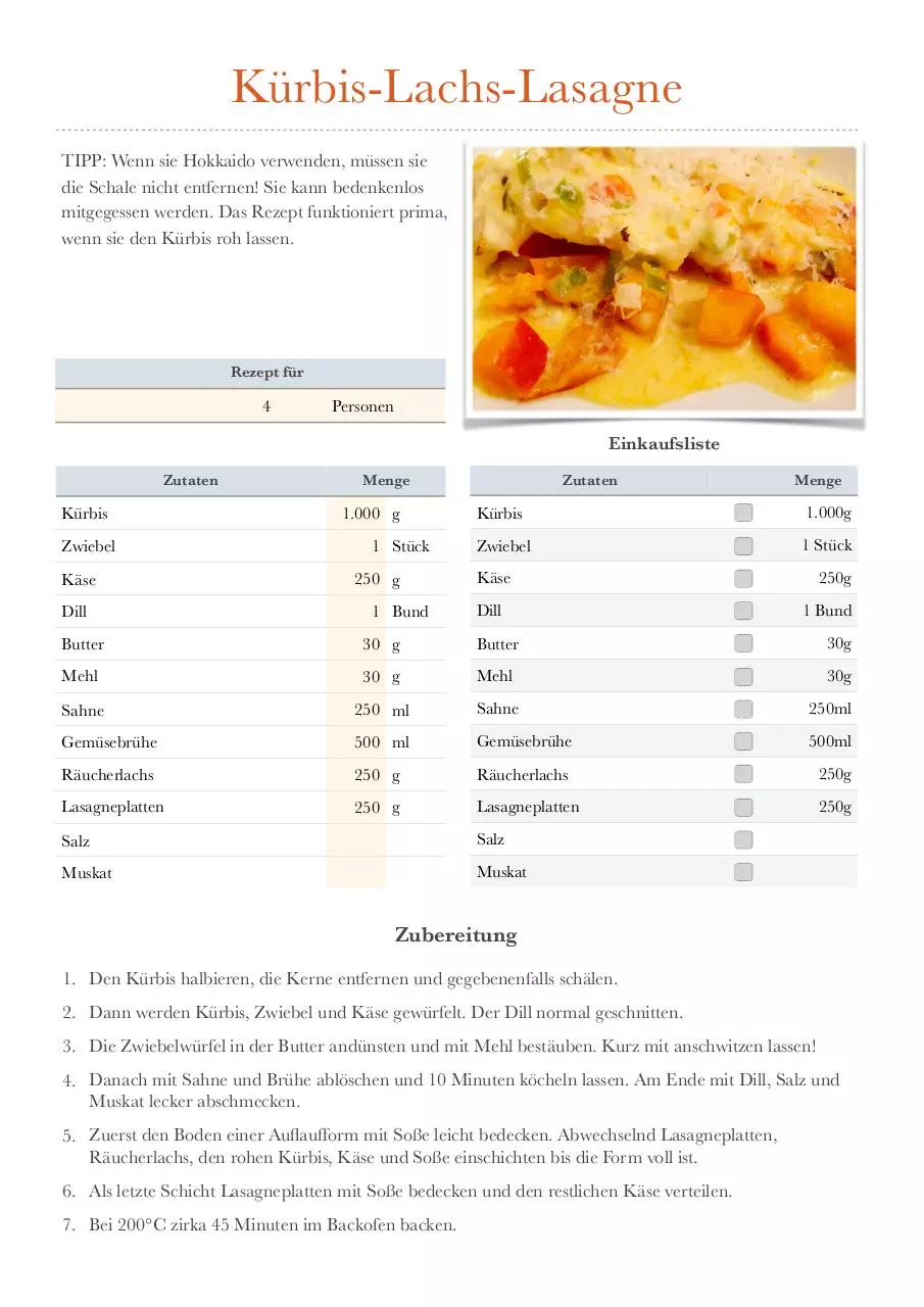 Document preview - Kürbis-Lachs-Lasagne.pdf - Page 1/1
