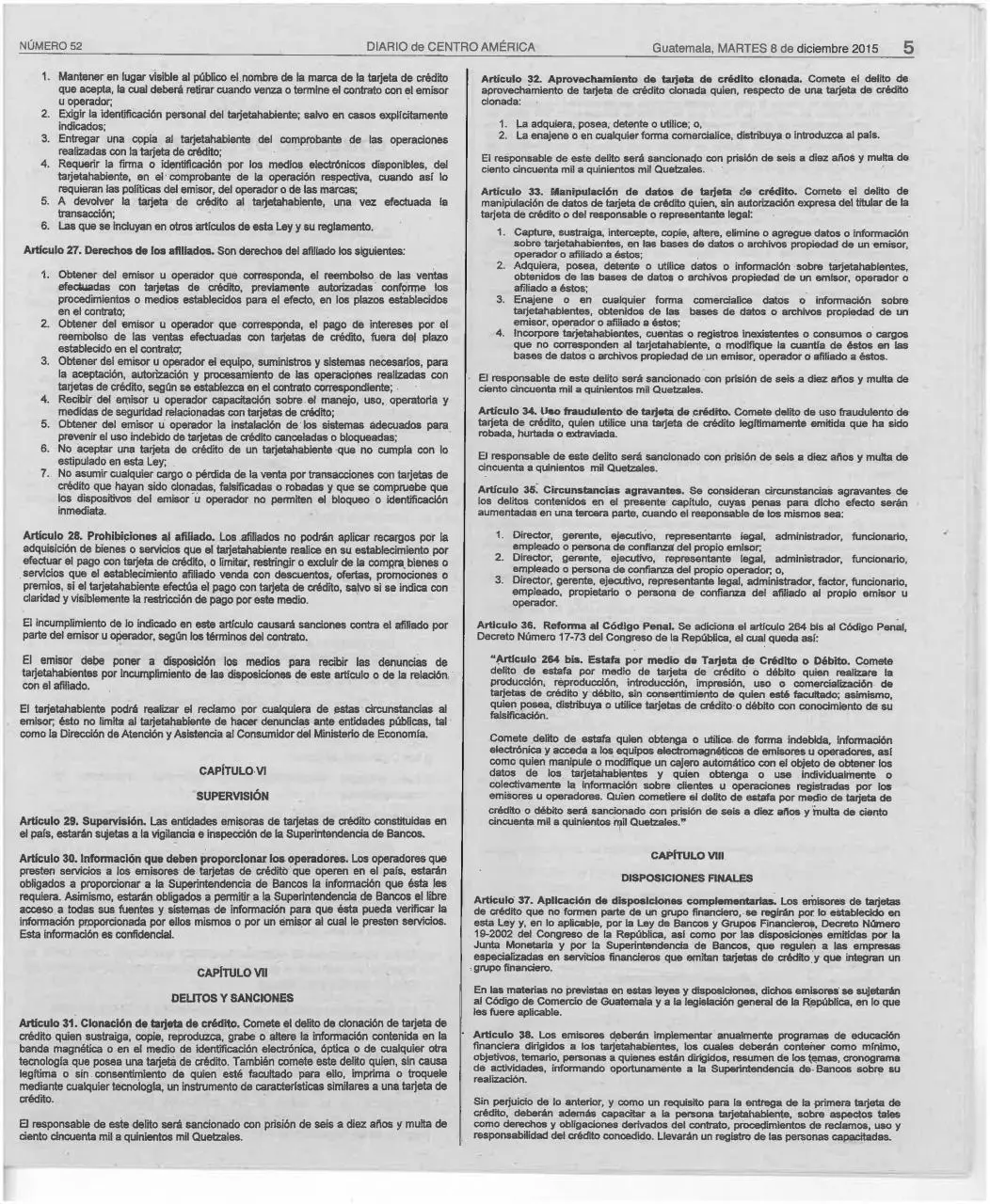 Page 5 of 6, Ley de Tarjetas de Crédito