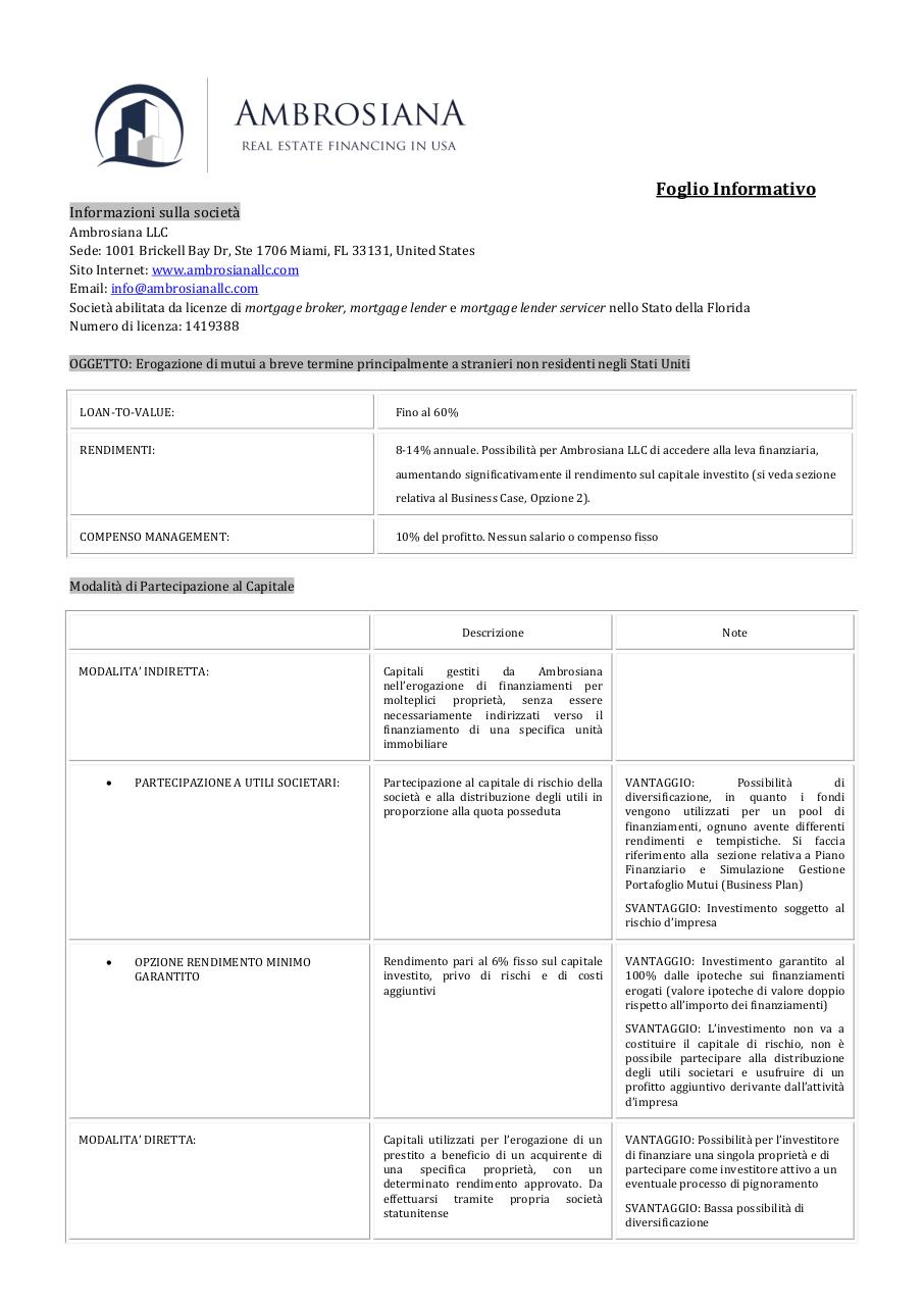 Document preview AMBROSIANA LLC - foglio informativo.pdf - page 1/2