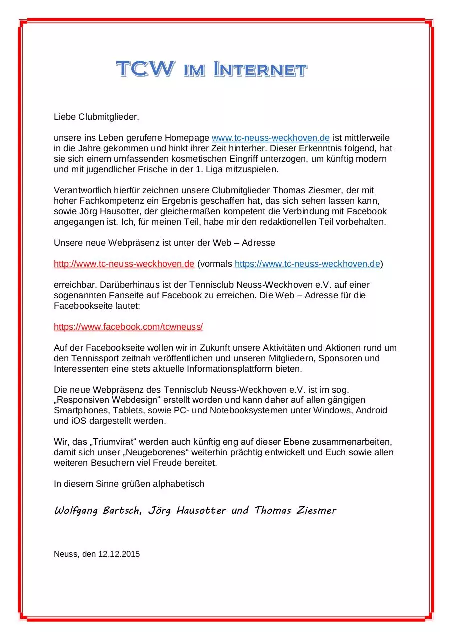 Page 1 of 1, TCW im Internet