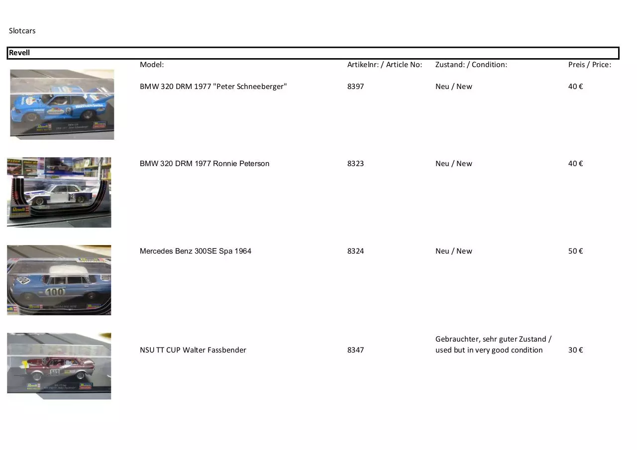 Page 1 of 21, Verkaufsliste Slotcars Slotcars to be sold