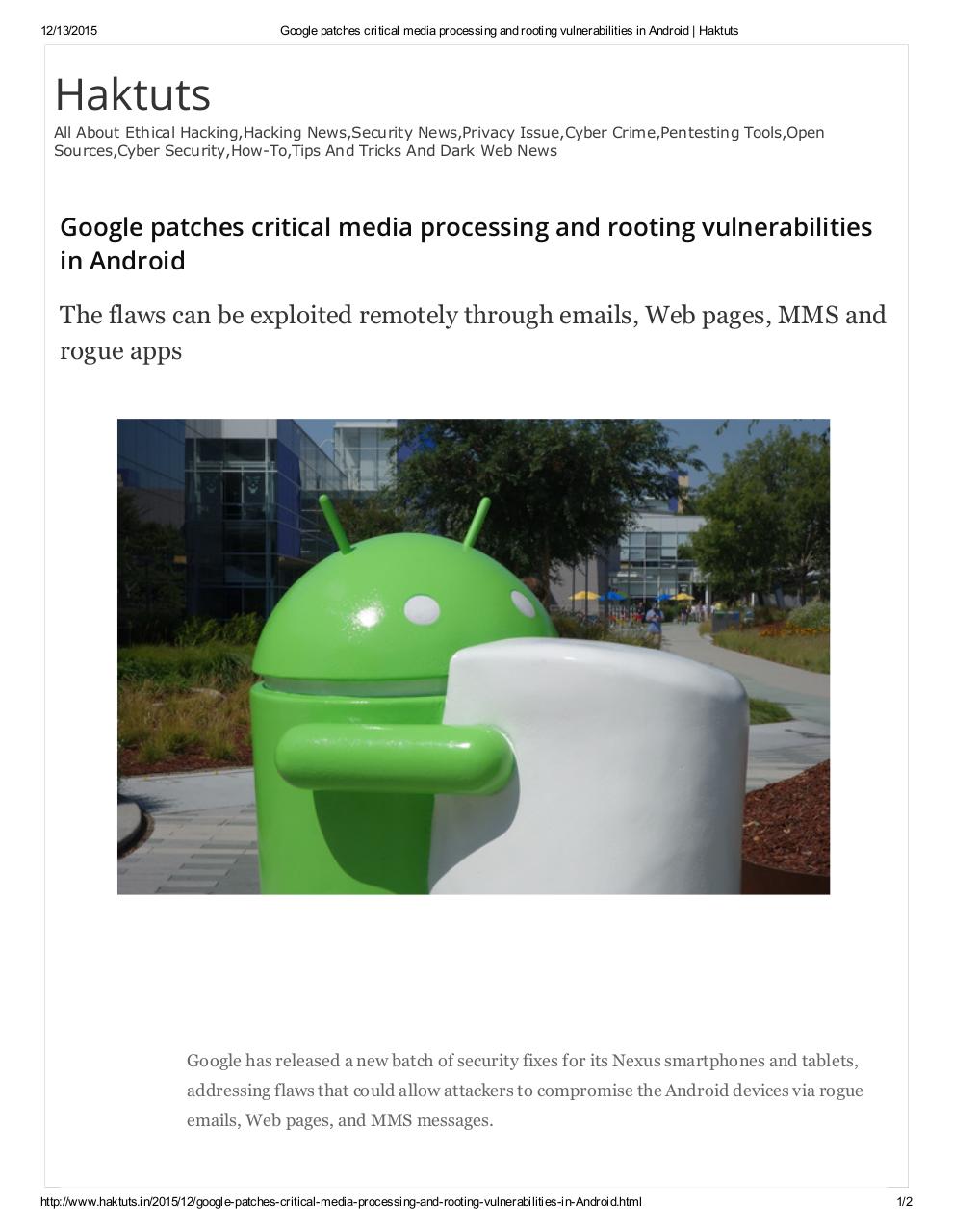 Document preview Google patches critical media.pdf - page 1/2