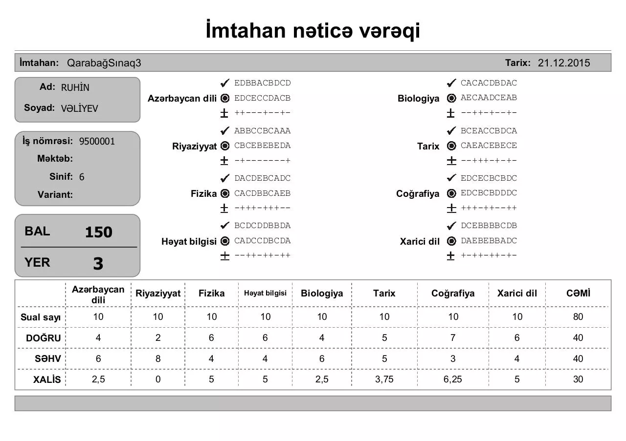 Page 3 of 7, mtahan nəticə vərəqi (6 cı sinif)