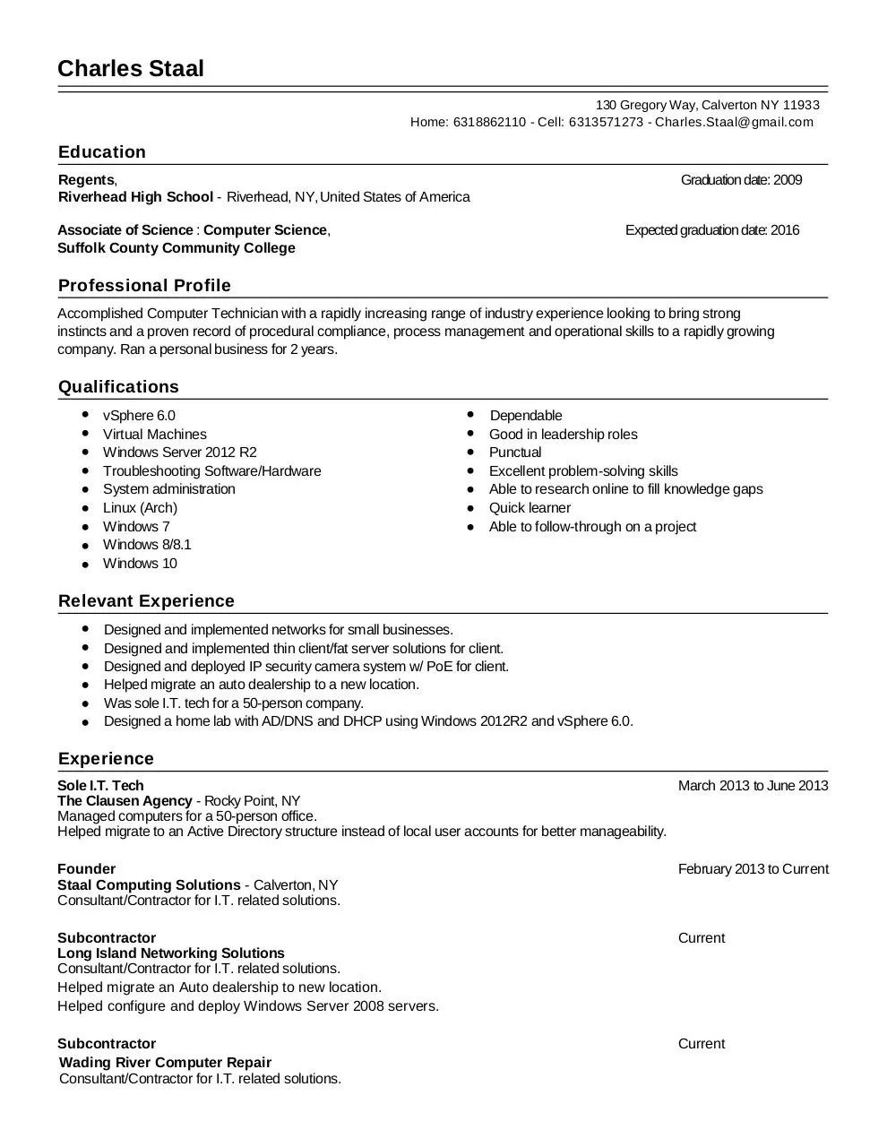 Page 1 of 2, Charles Staal Resume 1 (1)