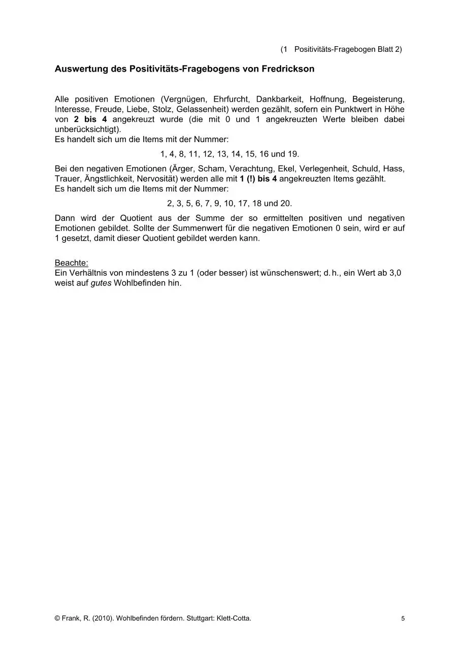 Page 2 of 2, Positivitäts Fragebogen