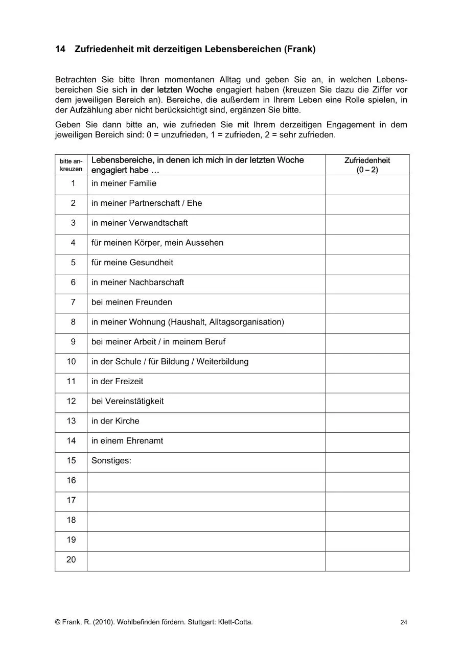 Page 1 of 1, Zufriedenheit mit derzeitigen Lebensbereichen