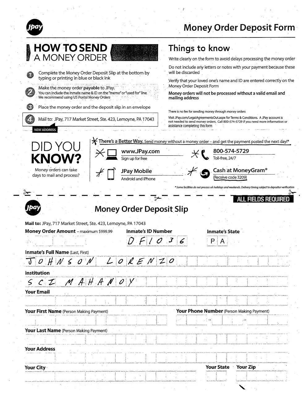 Page 1 of 1, jpay form