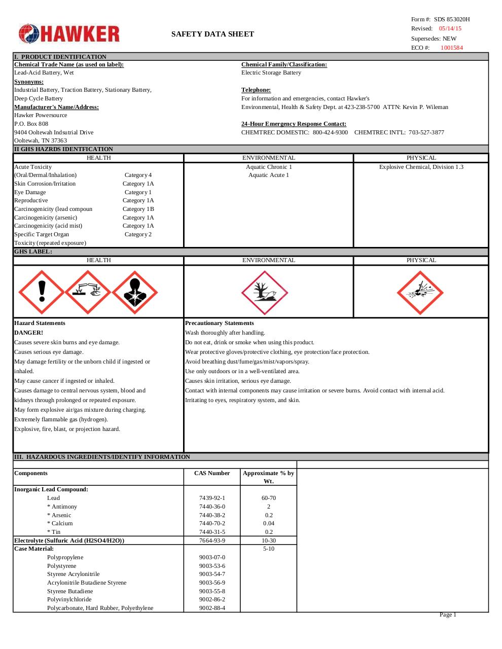 MSDA SDS 853020H Lead Acid Battery.pdf - page 1/7