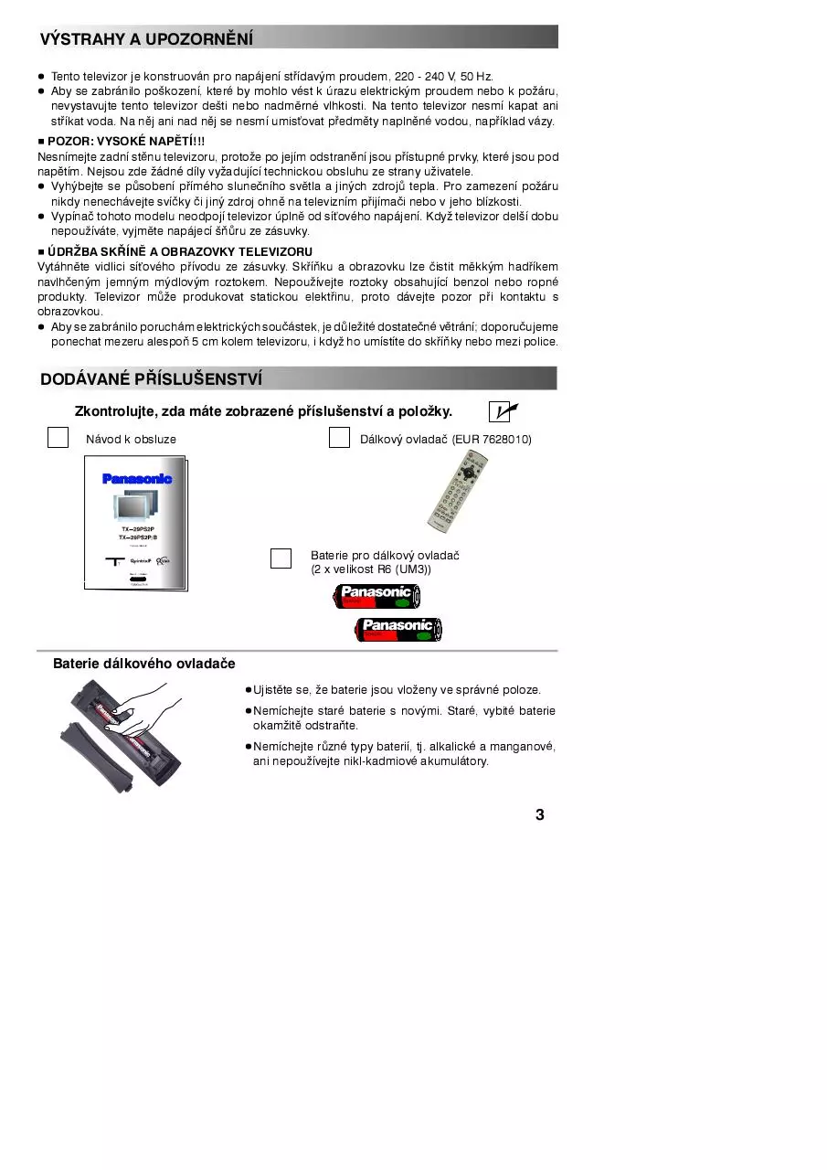 Page 3 of 32, PANASONIC TX 29PS2P