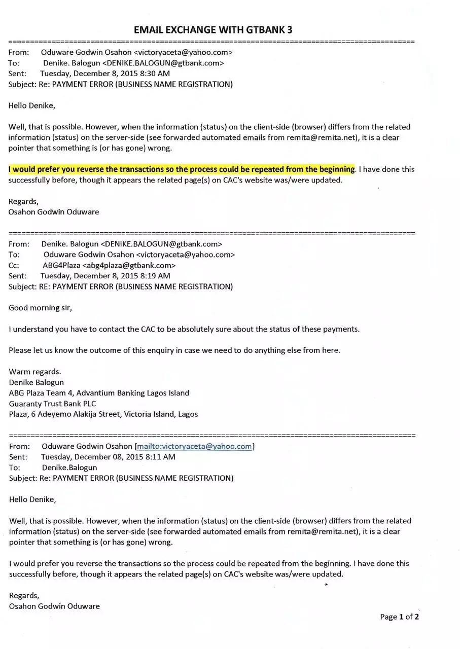 Page 1 of 2, GTBank Emails 3