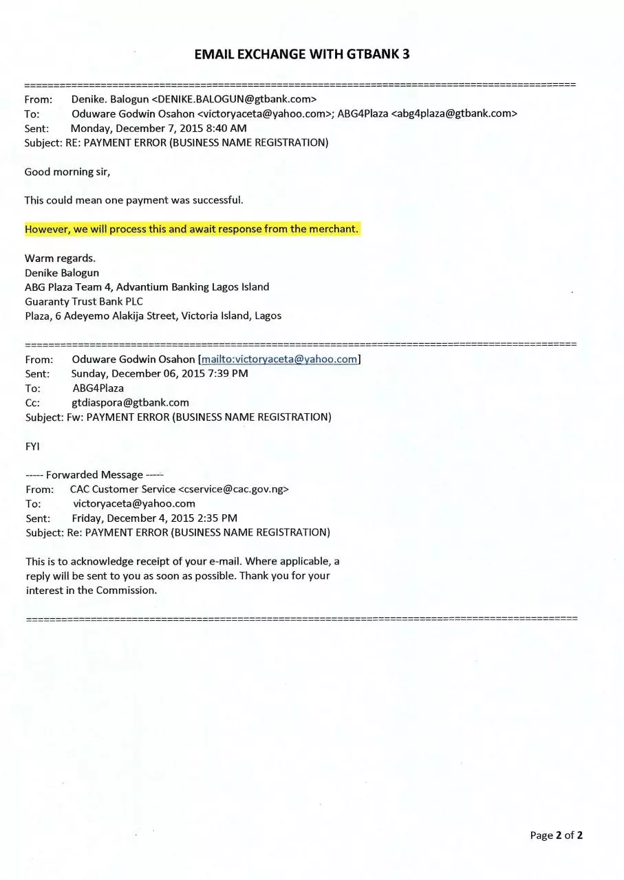 Page 2 of 2, GTBank Emails 3
