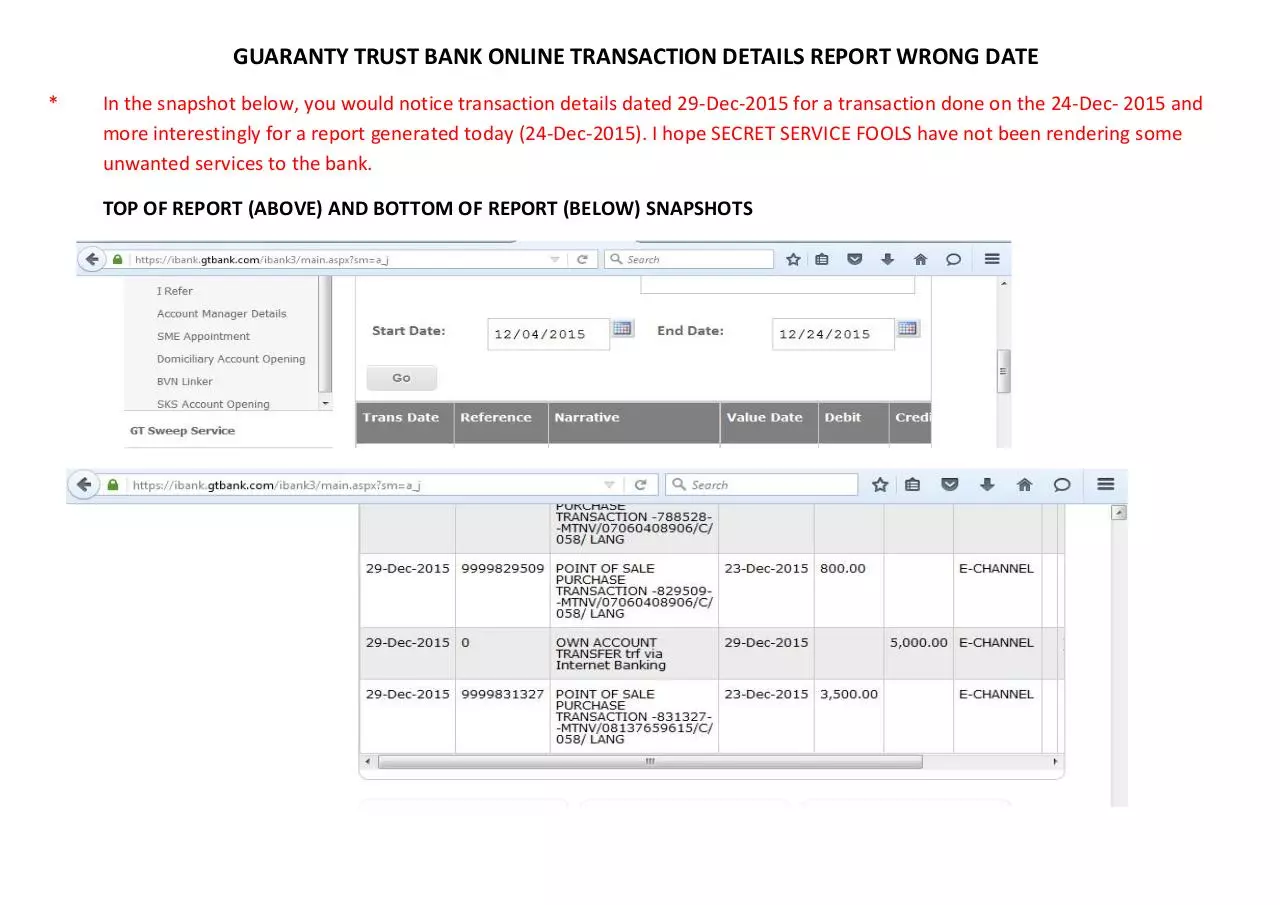 Page 1 of 1, GTBank Online Report Date Dec 24 2015