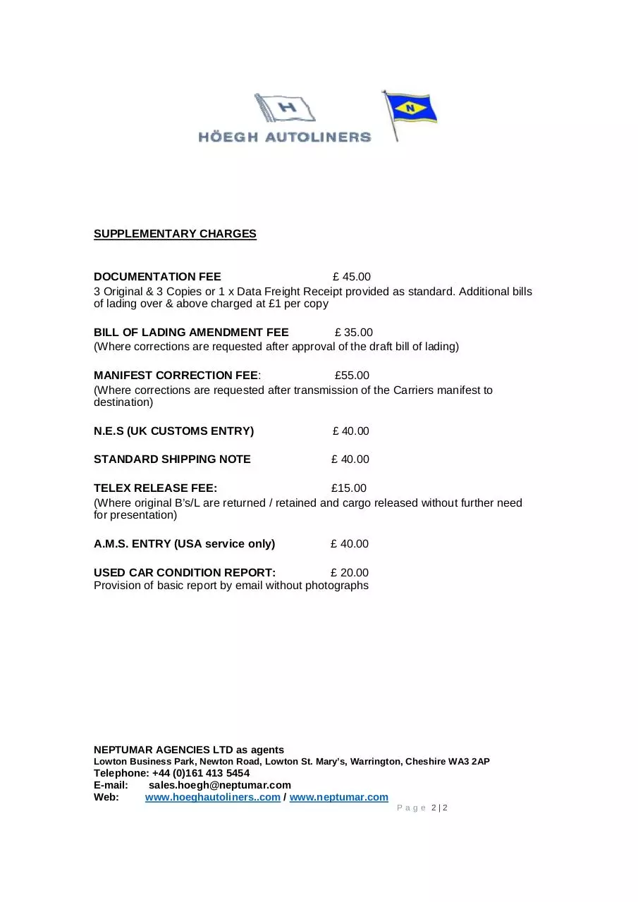 Page 2 of 2, Supplementary Services Tariff 2016 Newcastle
