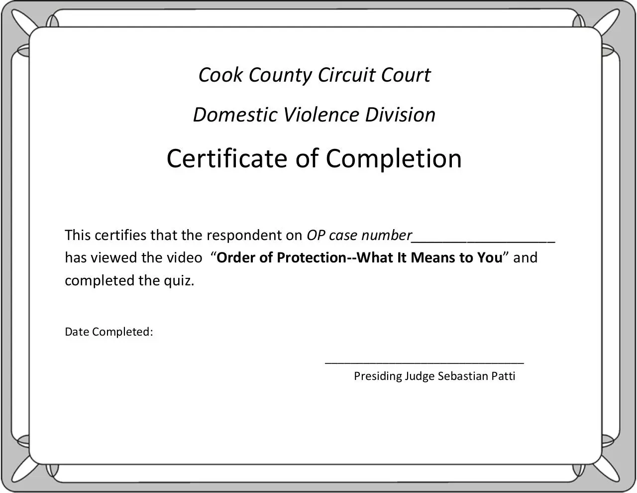 Page 1 of 1, Certificate of Completion