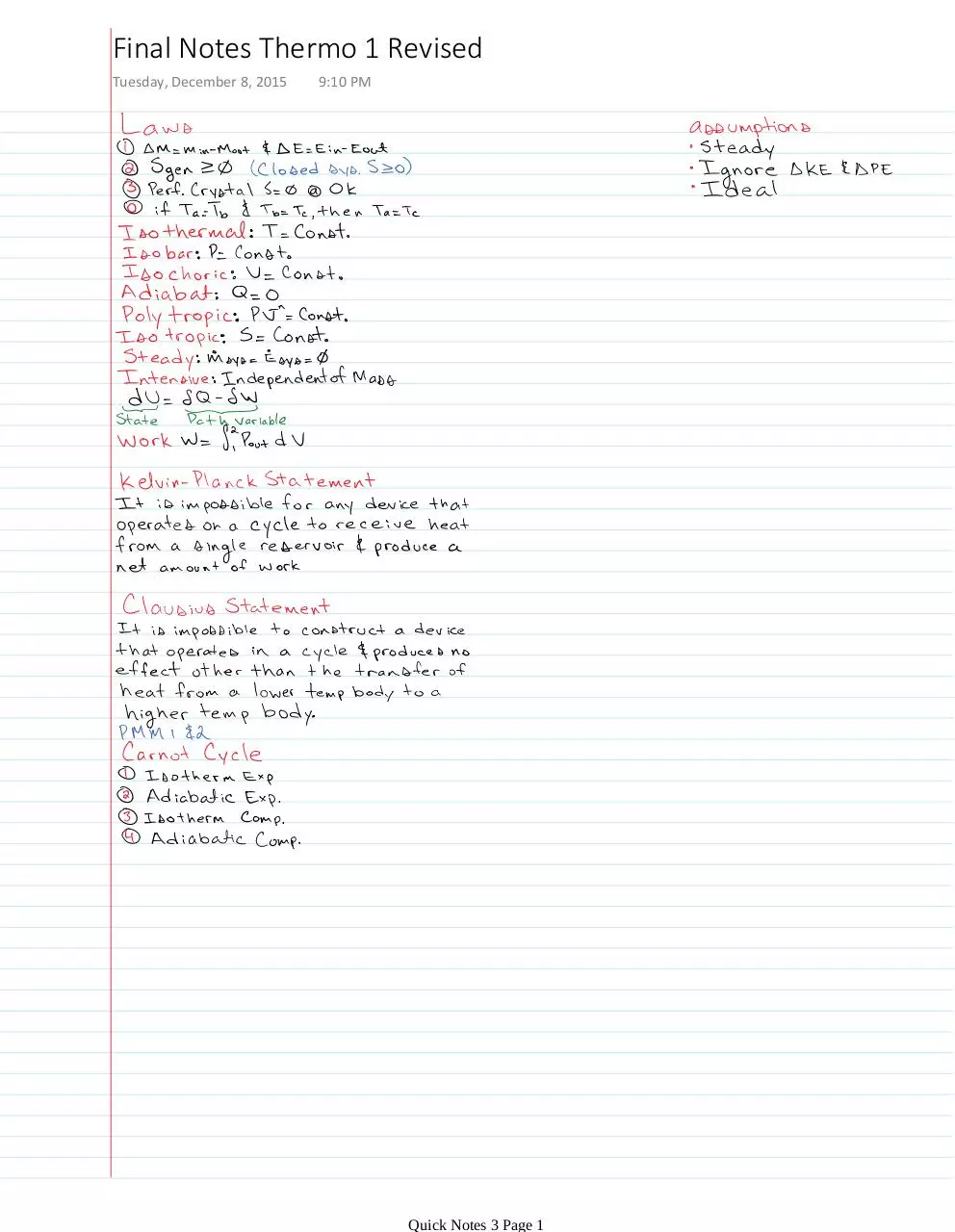 Page 1 of 1, Final Notes Thermo 1 Revised