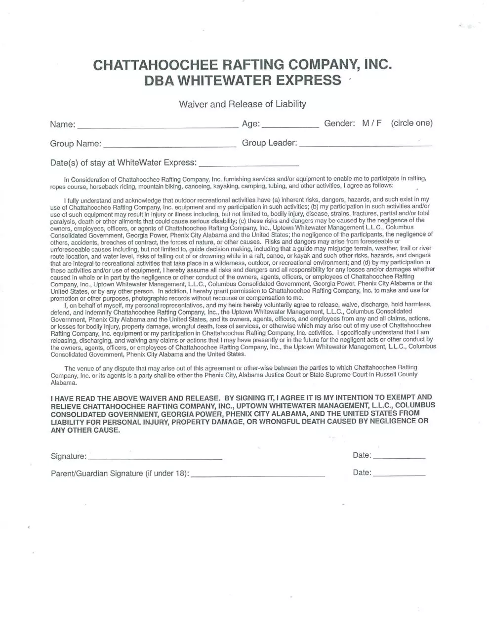 Page 1 of 1, FallClassicWaiver