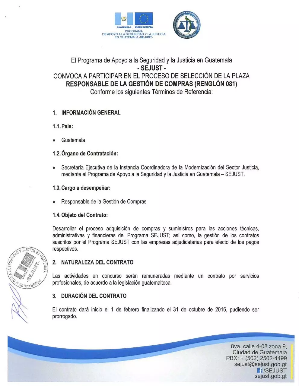 Page 1 of 8, TDR Responsable Gestión de Compras