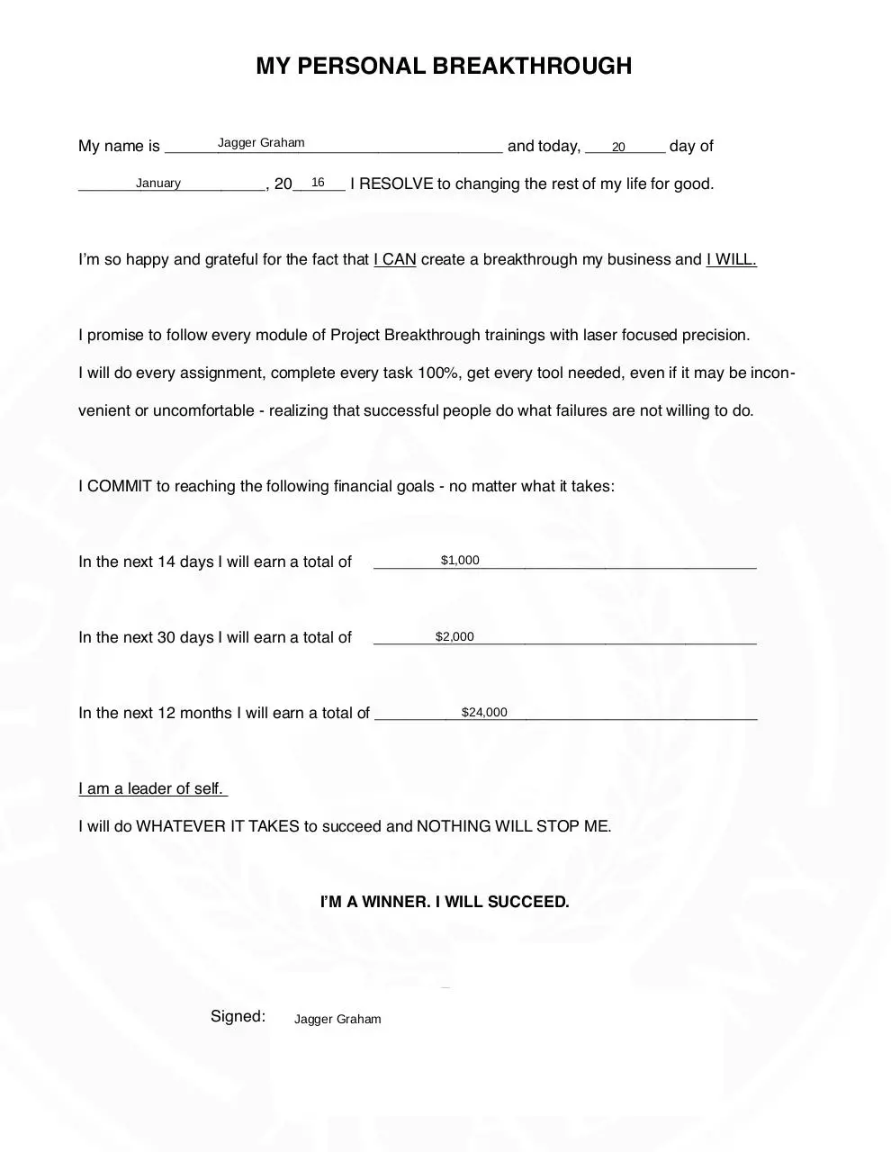 Page 1 of 1, My Personal Breakthrough