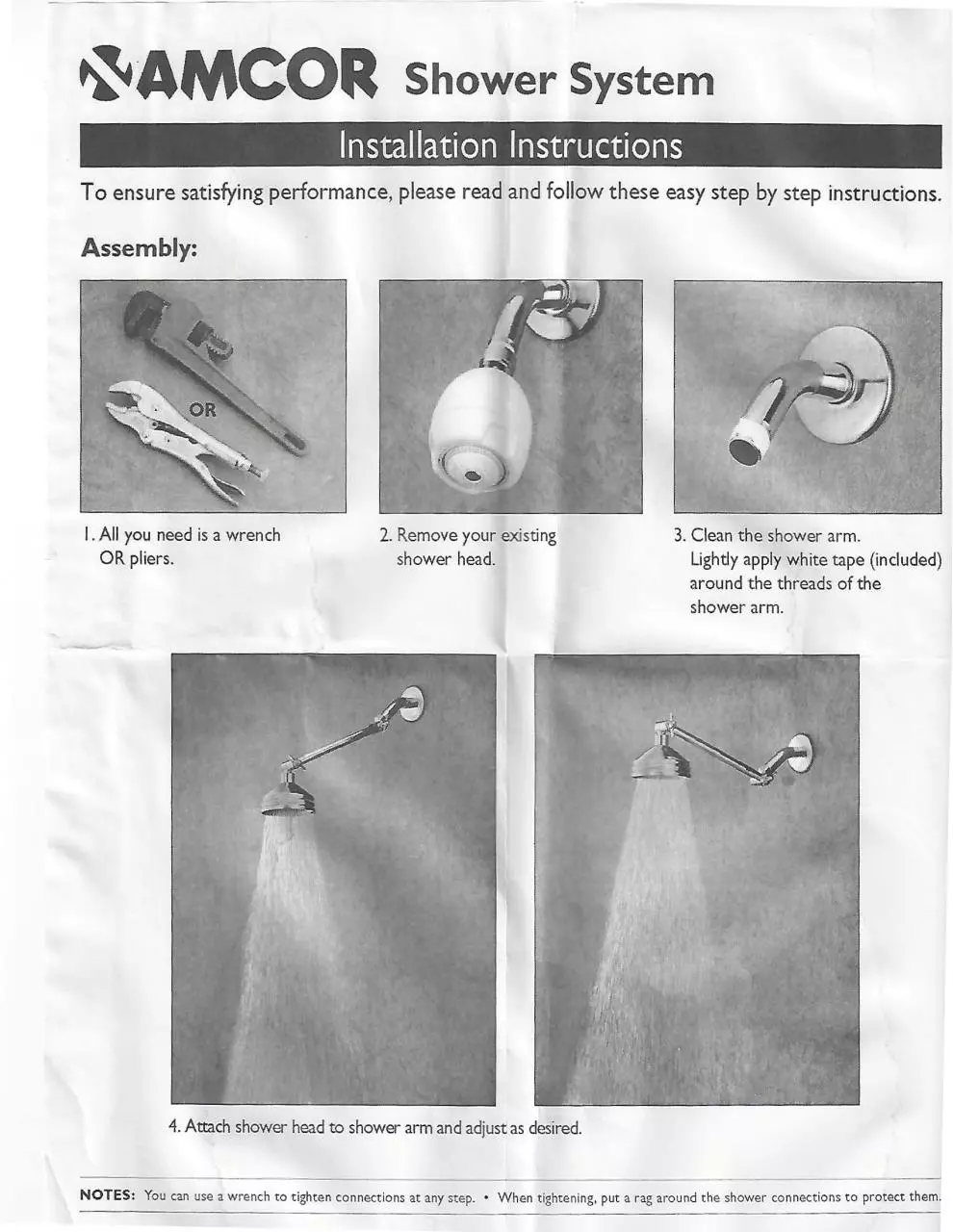 Page 1 of 1, Amcor Shower System Instructions