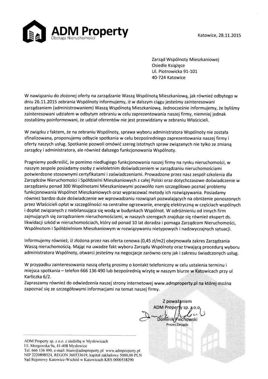 Page 1 of 1, pismo WM Osiedle Ksiazece