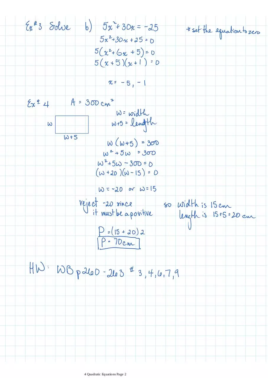 Page 2 of 2, 4.2 Solving Quadratic Equations by factoring