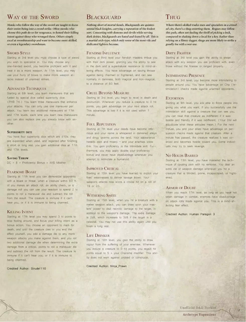 Page 2 of 2, 5E Homebrew Booklet