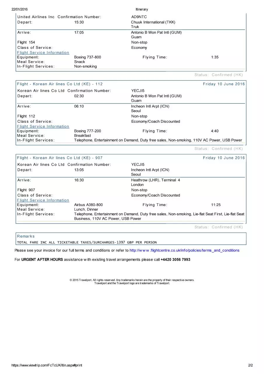 Page 2 of 2, Chuuk Itinerary