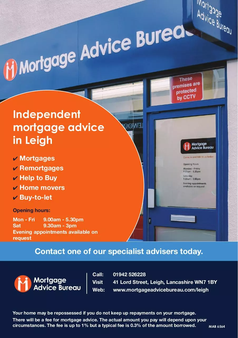 Page 1 of 1, MAB 6564 Leigh Mortgage Shop advert template v2