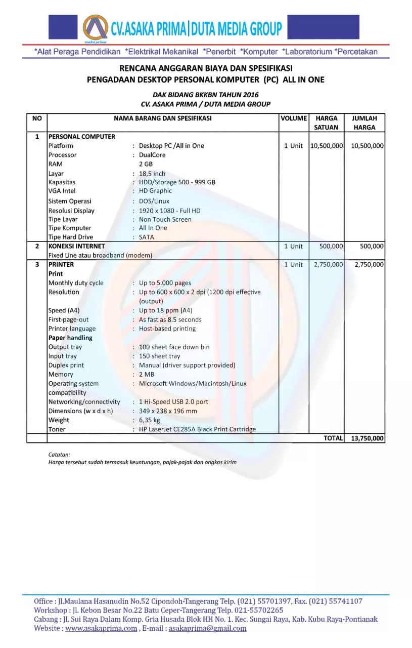 Page 1 of 1, HARGA Produk JUAL KOMPUTER BKKBN 2016 HARGA PROMO