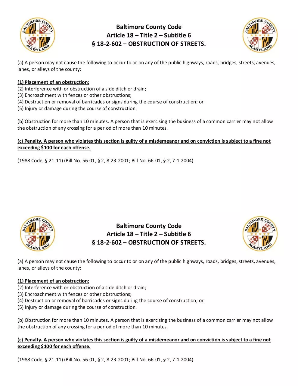 Document preview - Baltimore County Code 18-2-602.pdf - Page 1/1