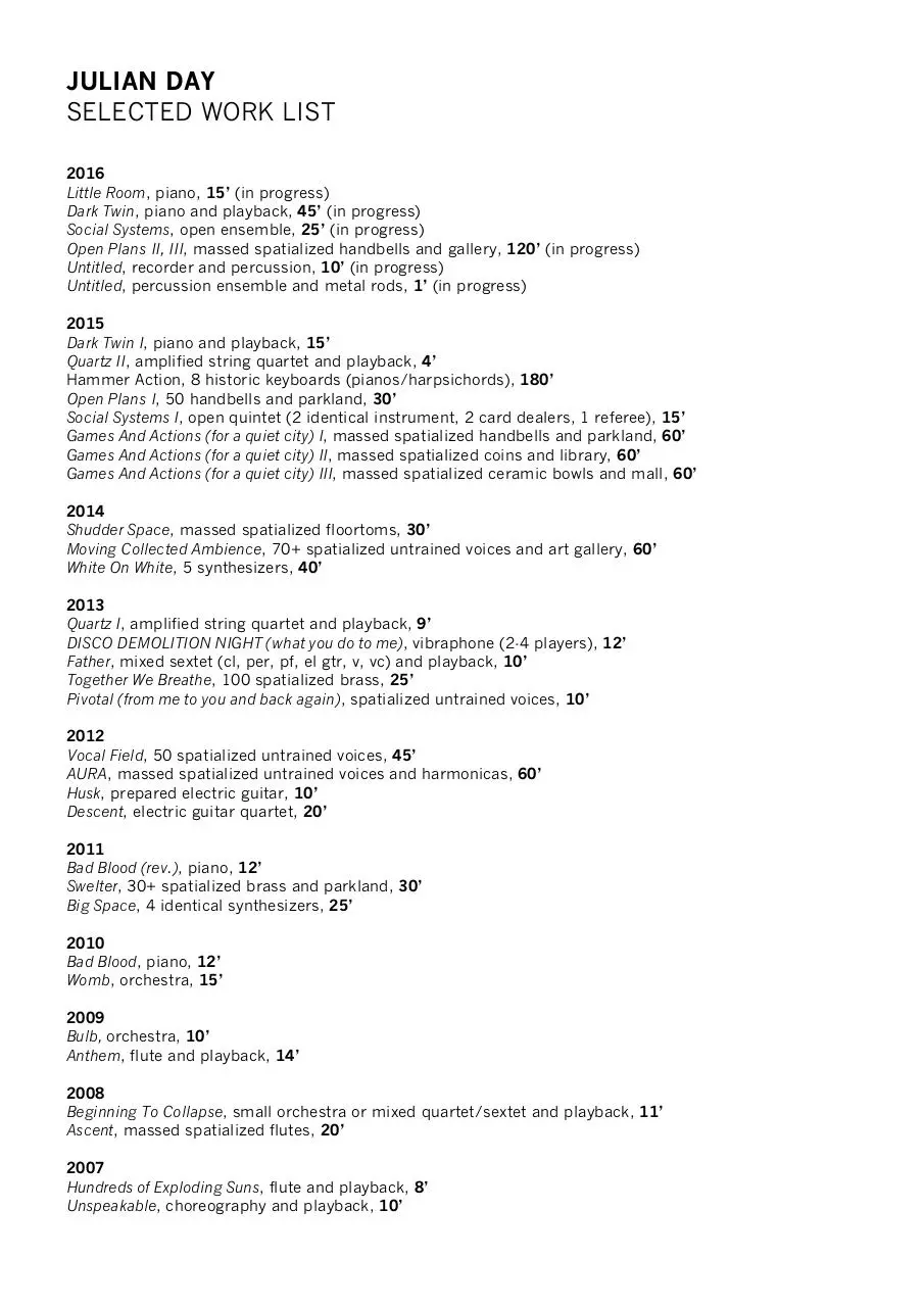 Document preview - JULIAN DAY - list of works - 2016 - 1.pdf - Page 1/1