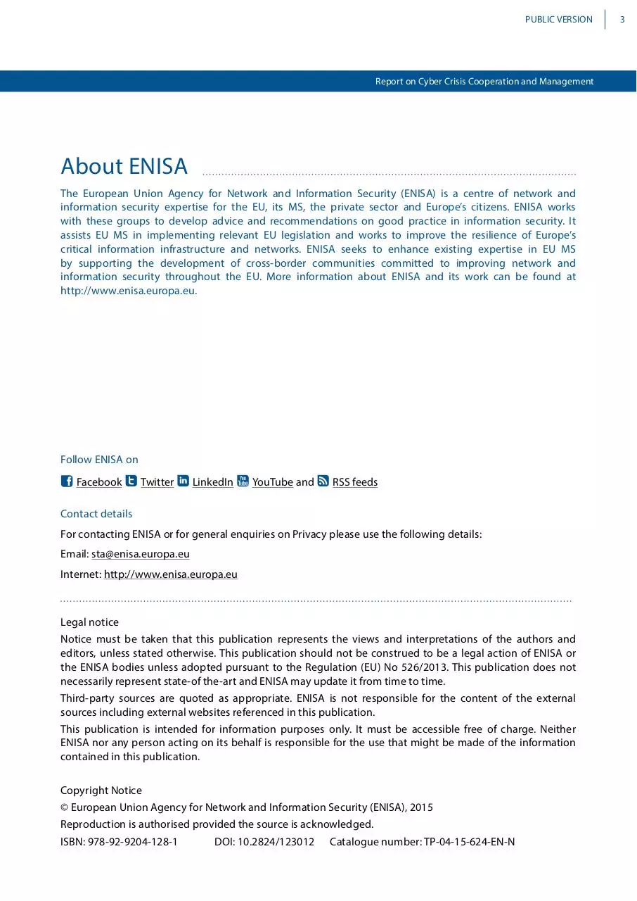 Page 3 of 20, Cyber Europe 2014 After Action Report PUBLIC
