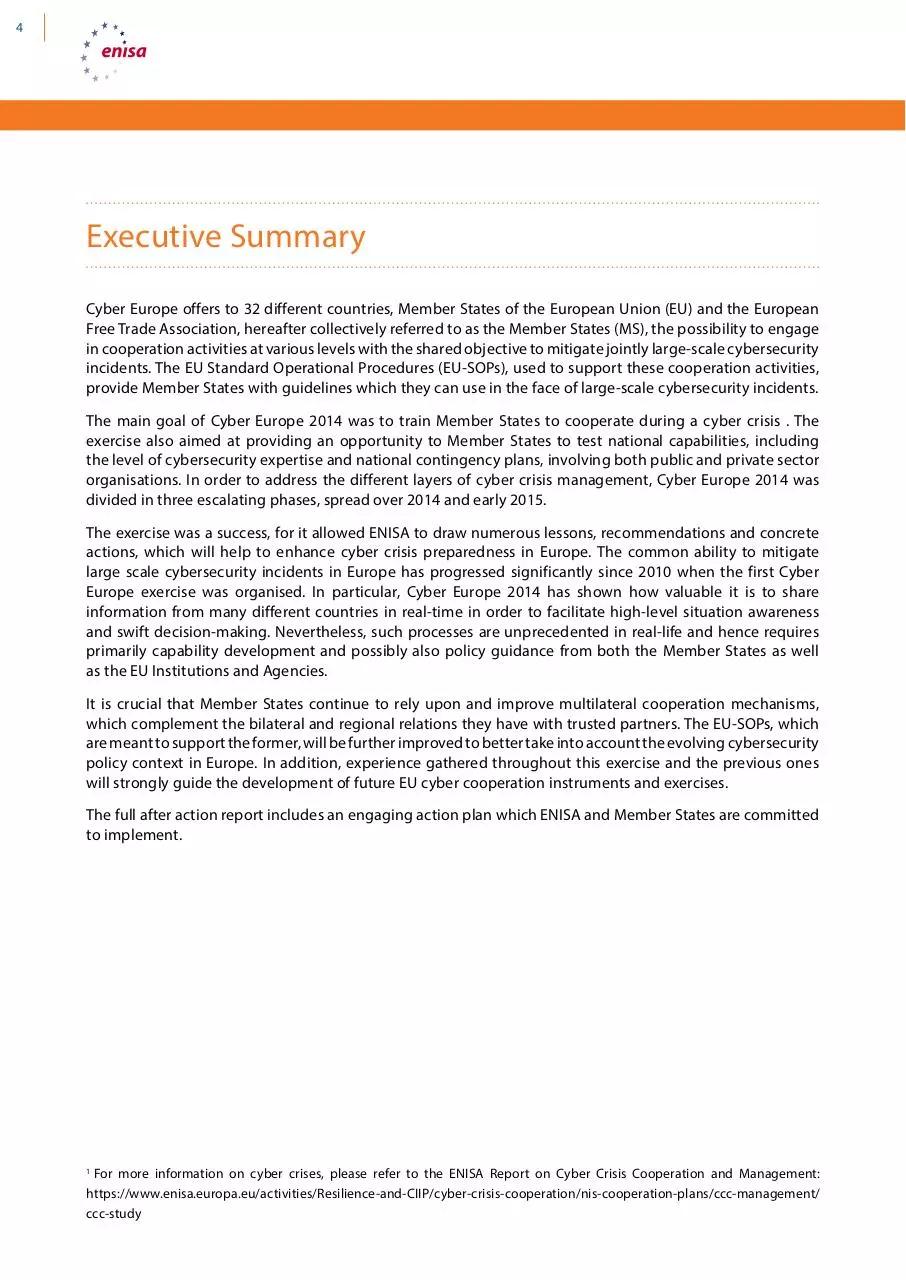 Page 4 of 20, Cyber Europe 2014 After Action Report PUBLIC