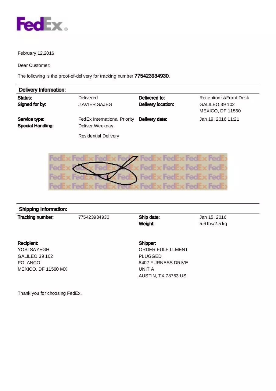 Page 1 of 1, YSAYEGH 011516
