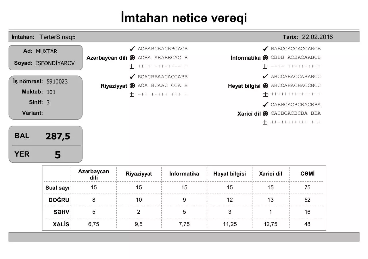 Page 5 of 65, mtahan nÉ™ticÉ™ vÉ™rÉ™qi (3 cü siniflÉ™r)
