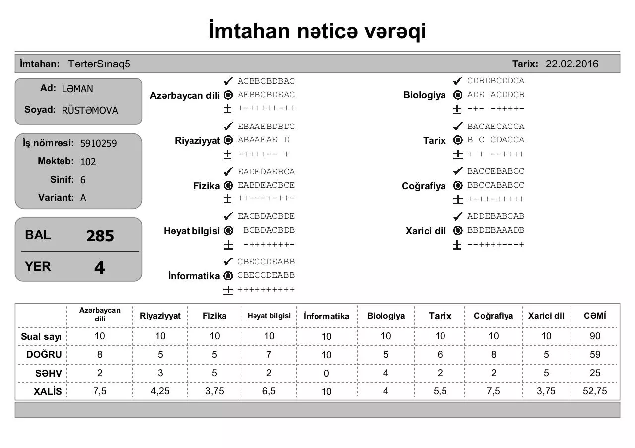 Page 4 of 41, mtahan nəticə vərəqi (6 cı sinif)