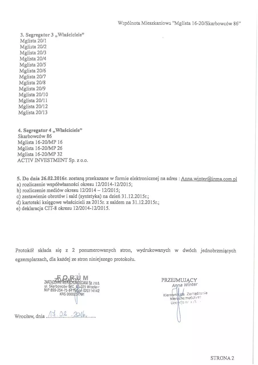Page 2 of 8, protokóÅ‚ przekazania dokumentacji