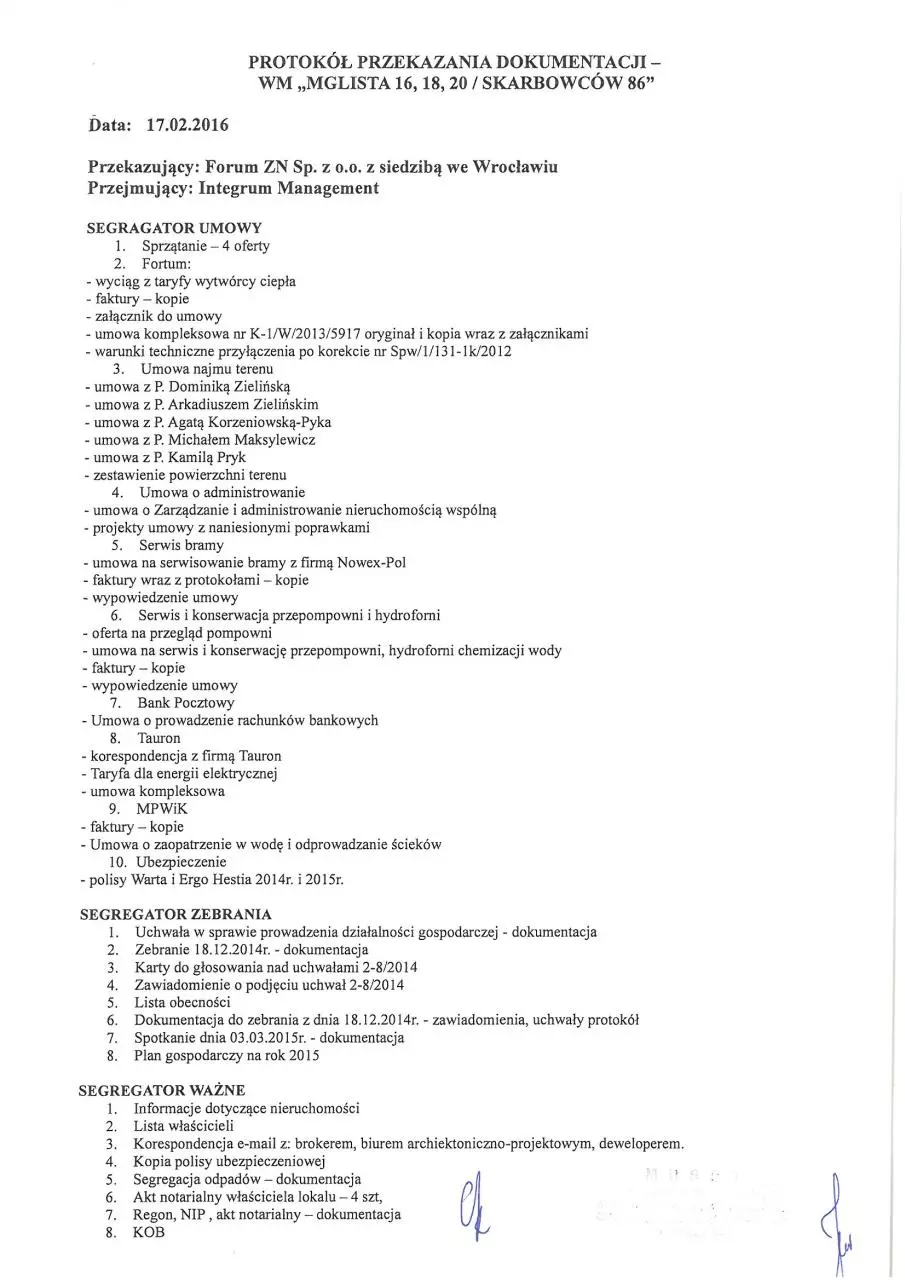 Page 3 of 8, protokóÅ‚ przekazania dokumentacji