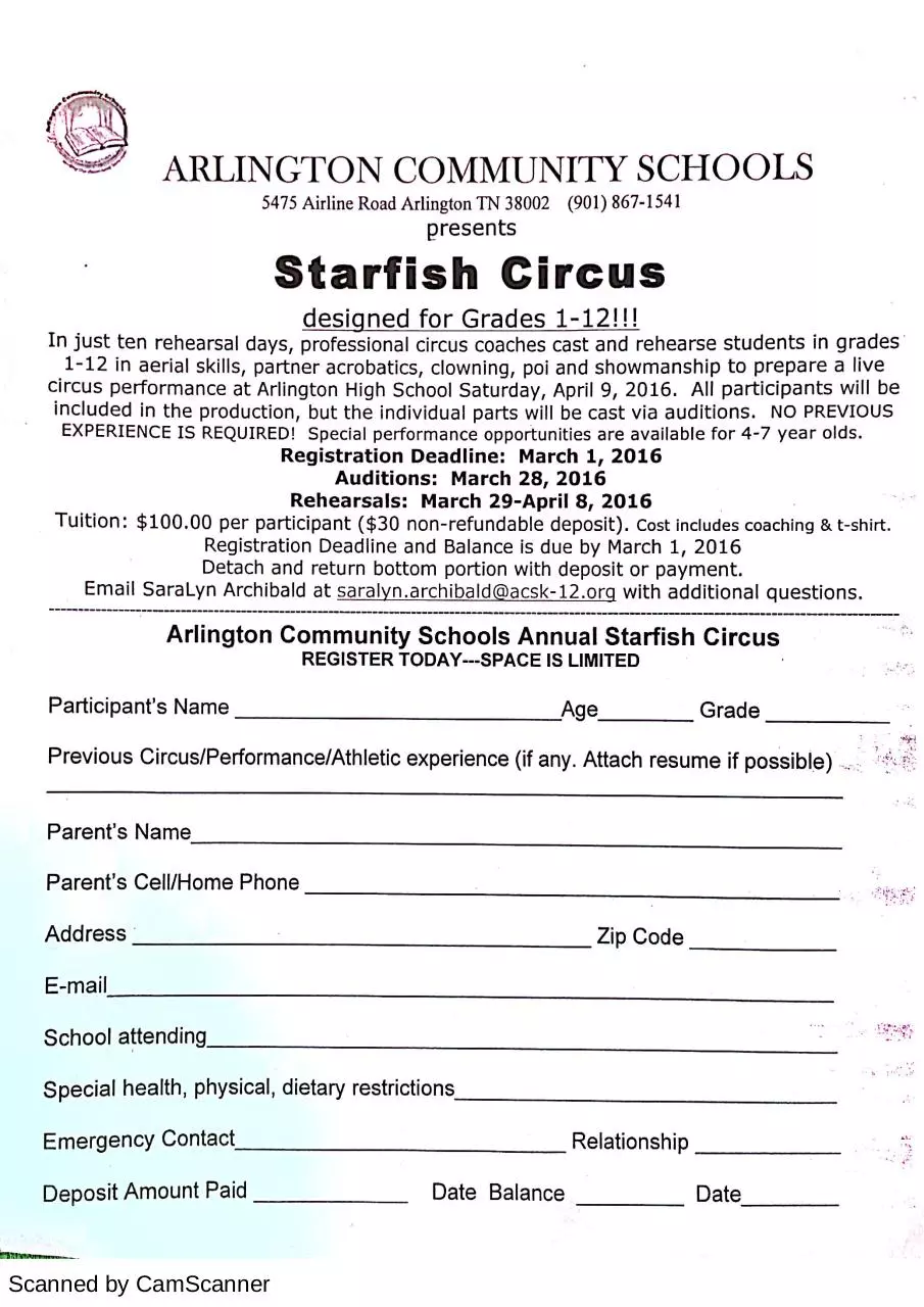 Page 1 of 1, starfish registration form 1